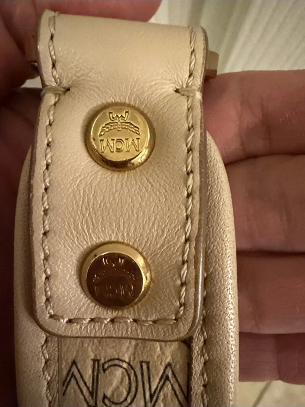 MCM Beige Logo Canvas Mini Backpack with Gold Plaque